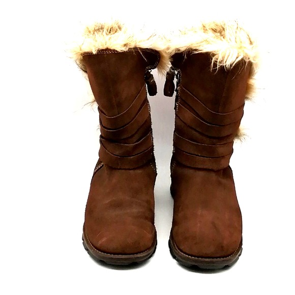 Columbia Boots Womens Snow Boot Chatel Brown Suede‎ Side Zip Faux Fur 7.5 - Picture 7 of 13